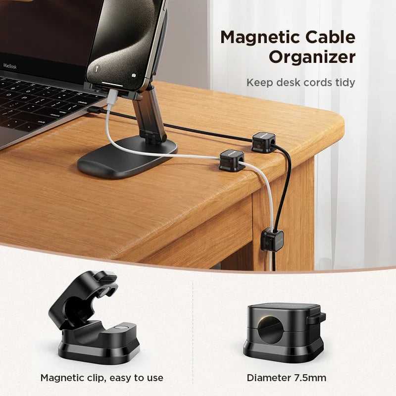 "CableMate Magnetic Cable Clamp - Modern Cable Organization with Magnetic Charm, 7.5mm Cable Slot, Easy Installation and Removal, No-Residue Adhesive, Under Desk Cable Management.