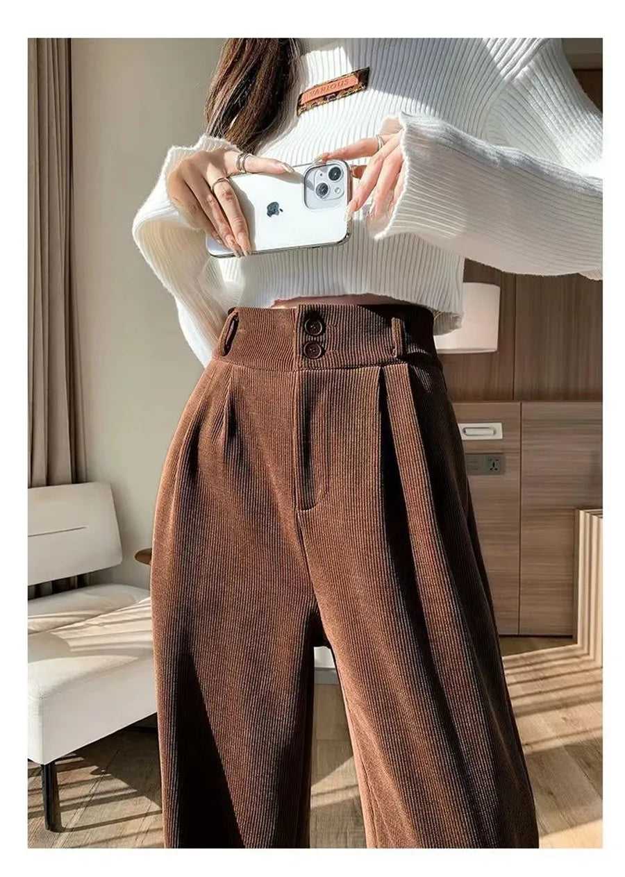 High Waist Plus Velvet Wide Leg Pants Casual Winter Warm Straight Pantalones Fashion Thicken Up to 2xl