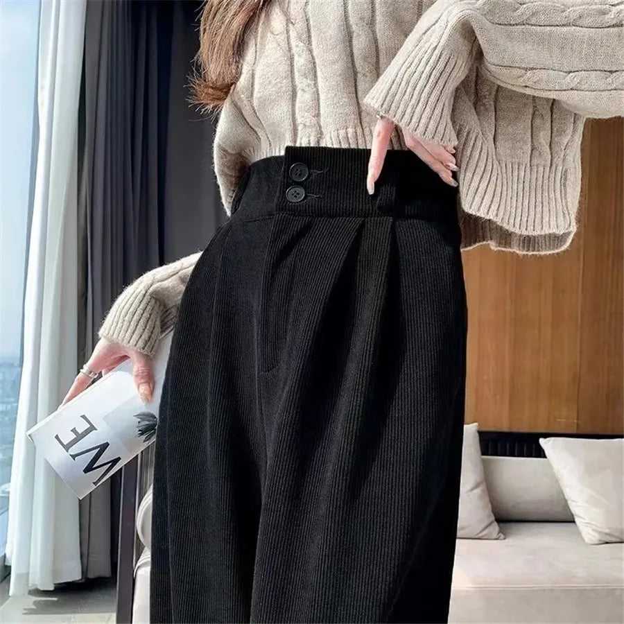 High Waist Plus Velvet Wide Leg Pants Casual Winter Warm Straight Pantalones Fashion Thicken Up to 2xl