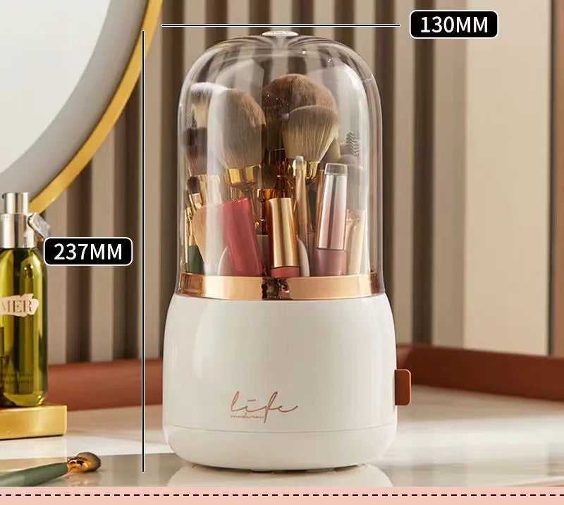 Rotating Design for Easy Access. Organizes Makeup, Brushes, Jewelry, and More. Luxury and Stylish Look for Bathroom or Vanity. Convenient, Space-Saving Beauty Solution.