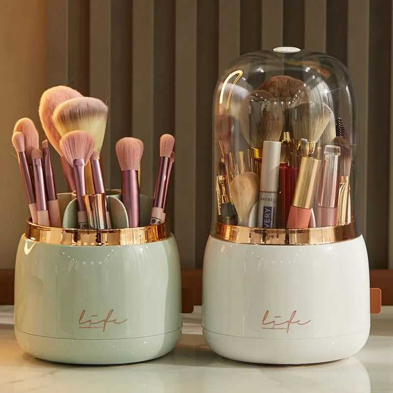 Rotating Design for Easy Access. Organizes Makeup, Brushes, Jewelry, and More. Luxury and Stylish Look for Bathroom or Vanity. Convenient, Space-Saving Beauty Solution.