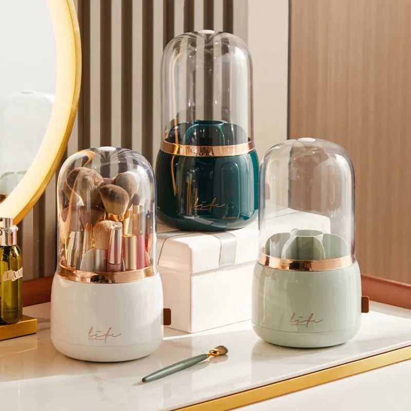 Rotating Design for Easy Access. Organizes Makeup, Brushes, Jewelry, and More. Luxury and Stylish Look for Bathroom or Vanity. Convenient, Space-Saving Beauty Solution.