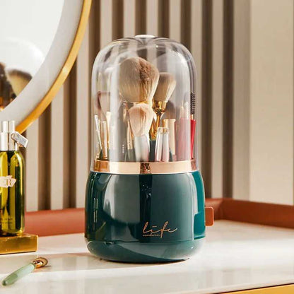 Rotating Design for Easy Access. Organizes Makeup, Brushes, Jewelry, and More. Luxury and Stylish Look for Bathroom or Vanity. Convenient, Space-Saving Beauty Solution.