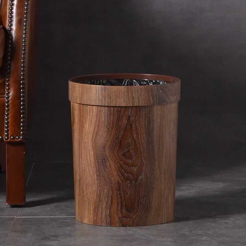 Wooden Grain Trash Can - Embrace Eco-Friendliness with Sustainable Style. Retro Wooden Grain Design. Durable and Sturdy Construction. Ideal for Elegant Home Decor and Waste Management.