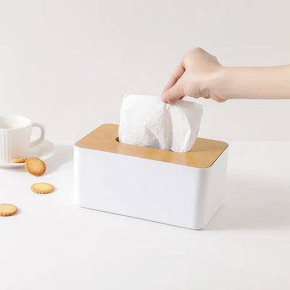 Wooden Tissue Box - Detachable Top, Elegant White/Wood Look, Simple and Sleek Design, Convenient and Practical Living Companion.