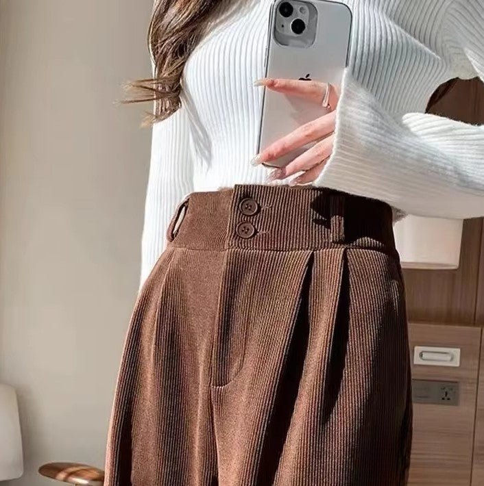 High Waist Plus Velvet Wide Leg Pants Casual Winter Warm Straight Pantalones Fashion Thicken Up to 2xl