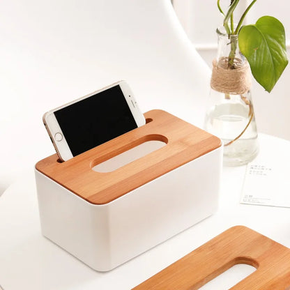 Wooden Tissue Box - Detachable Top, Elegant White/Wood Look, Simple and Sleek Design, Convenient and Practical Living Companion.