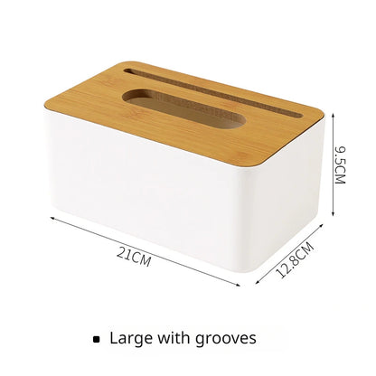 Wooden Tissue Box - Detachable Top, Elegant White/Wood Look, Simple and Sleek Design, Convenient and Practical Living Companion.