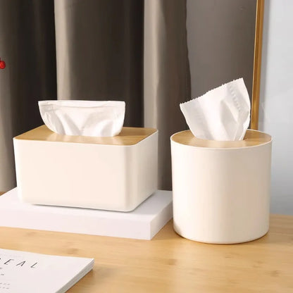 Wooden Tissue Box - Detachable Top, Elegant White/Wood Look, Simple and Sleek Design, Convenient and Practical Living Companion.