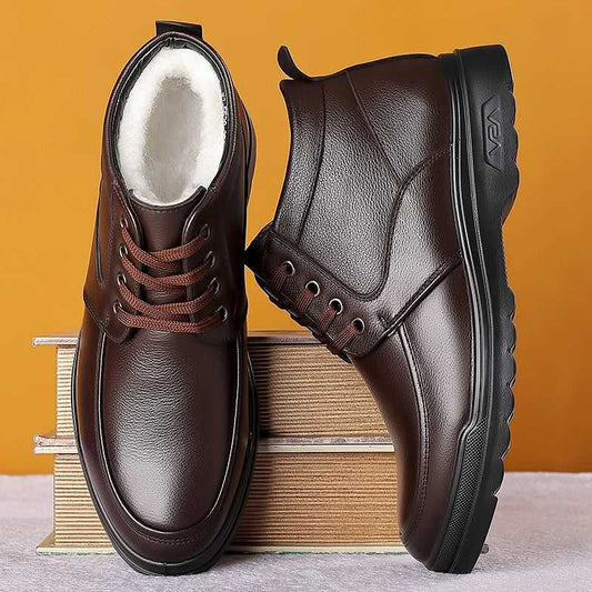 Genuine Leather Shoes - Thick Wool Lining for Extra Comfort and Coziness. Lace-Up Style. Perfect for Formal Occasions.